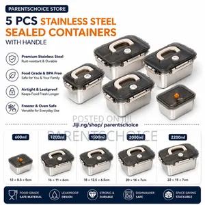 Stainless Steel Sealed Food Containers With Handle (5 PCS Set)