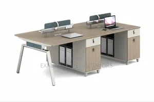 Modern 4-Man Workstation Desk With Storage Power Hub
