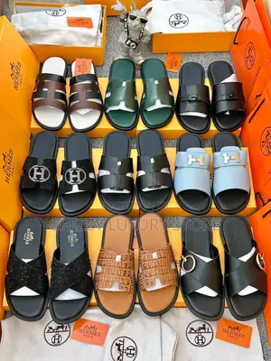 Hermes Quality Luxury Men Genuine Leather Pams