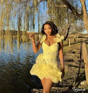 Luxury Strap Puff Waist Cinching Dress Short Description