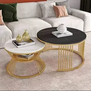 Real Marble Twin Centre Table White and Black Top With Gold Legs