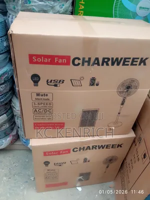 Charweek Rechargeable Standing Fan With Solar Panel and Bulb
