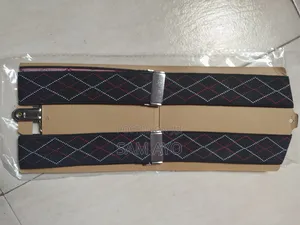 Men Suspender Belt - White and Red Line on Black