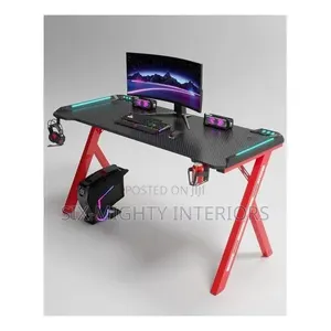 Modern R Shaped RGB Led Lights Gaming Table 1.2mtr (Black/Red)