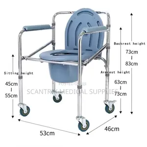 Heavy-Duty Commode Chair With Wheels for Hospital and Home Use