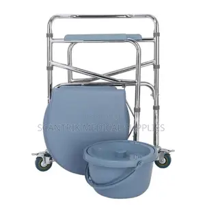 Foldable Commode Chair With Wheels for Portable Patient Care