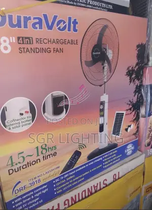 18-Inches Duravolt 4-in-1 Rechargeable Solar Fan