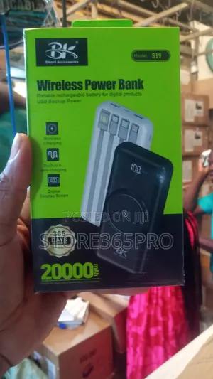 20000mah Wireless Power Bank With in Built Charging Cord