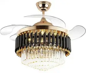 Modern Retractable Crystal Chandelier Ceiling Fan.
