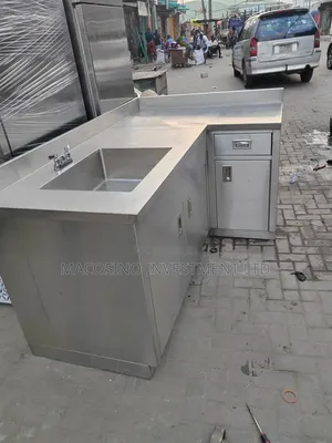 Commercial Stainless Steel Kitchen Sink Table With Integrated Cabinets