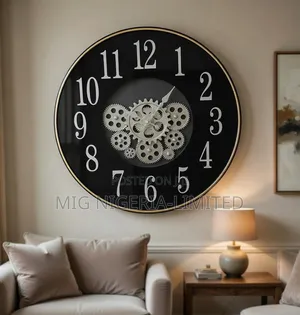 Mechanical Gear Ventile Black Wall Clock Home Decor Silent Clock 50cm
