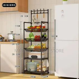 5-Tier Movable Kitchen Storage Rack With Hooks and Wheels 2st7