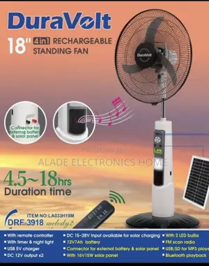 Duravolt 18” Rechargeable Fan With Original Solar Panel