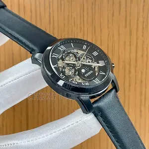Fossil Quality Luxury Men Genuine Leather Automatic Engine Wristwatch