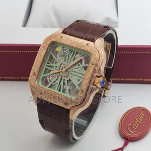 Cartier Genuine Leather Luxury Skeleton Face Men's Wristwatch