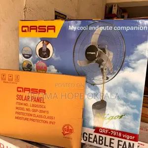 Qasa 18 Inches Rechargeable Fan With Solar Panel 20w15