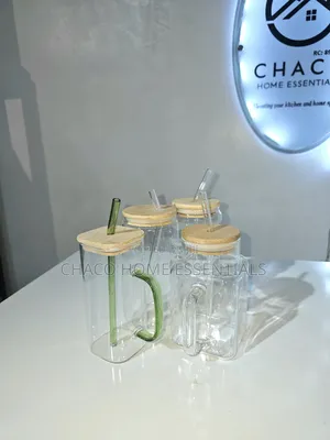 Glass Jar / Cup With Bamboo Lid With Straw