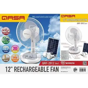 Qasa 12” Rechargeable Fan With Solar Panel – QRF-2912 3-in-1