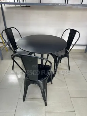 Quality Marble Restaurant Bar Dinning Table With 3 Metal Chairs