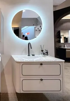 Round Led Mirror With Vanity Cabinet