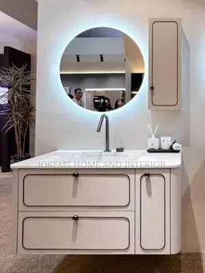 Modern Led Mirror Vanity Set With Side Cabinet