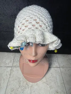 Crochet Ruffle Hat With Beads – Women’S Cream Bucket Cap
