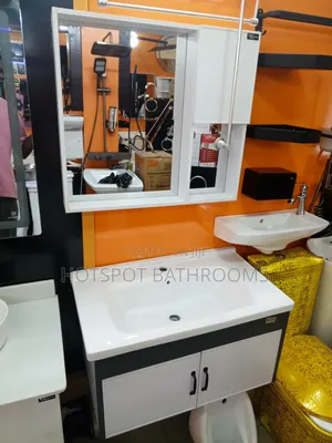 "Luxury Bathroom Vanity With Large Mirror Storage Unit -