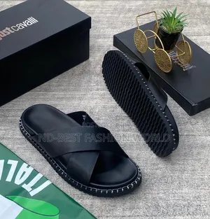 Black Leather Cavalli Slippers