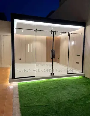 Plain Glass Partition With Double Leave Door