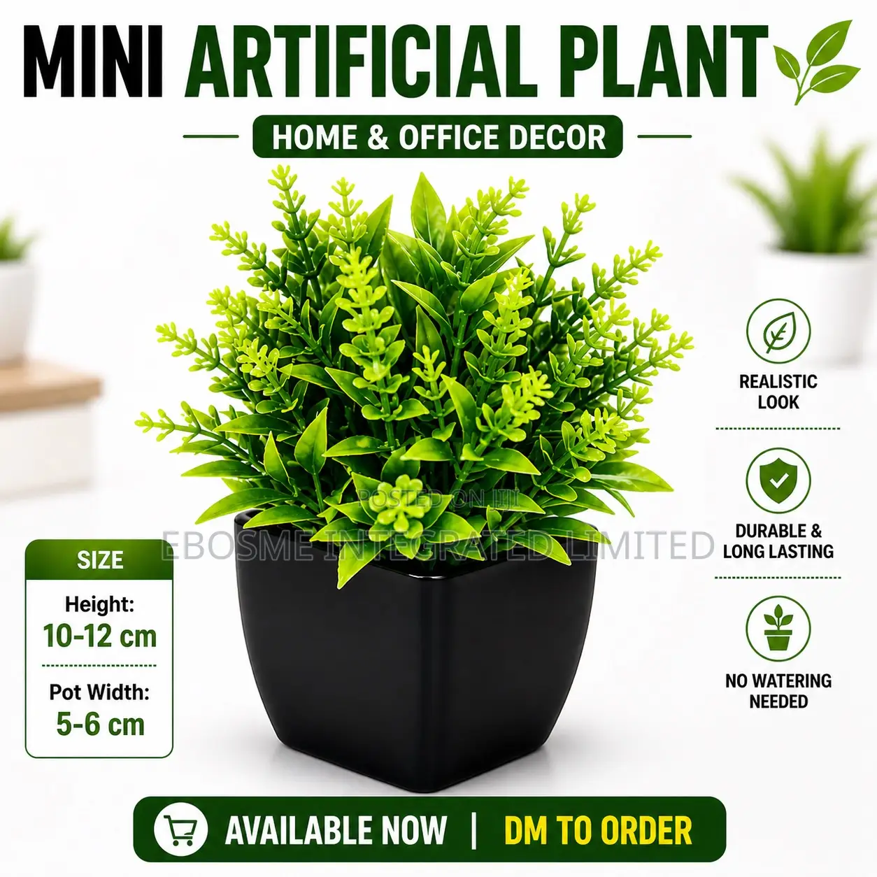 Mini Artificial Pot Plant Black
