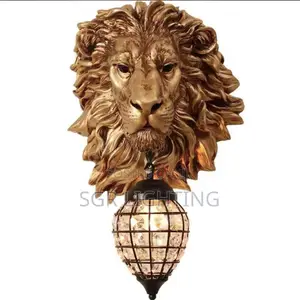 Lion Head Resin Led Wall Lamp European Style Creative Living Room
