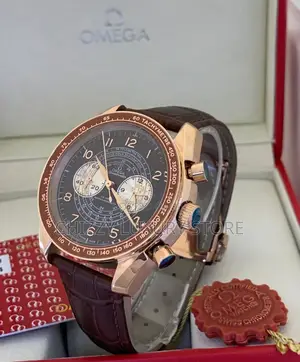 Omega Quality Luxury Men Chronograph Genuine Leather Wristwatch