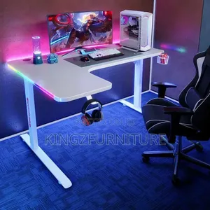 White L Shape RGB Gaming Desk 1.4 Meter
