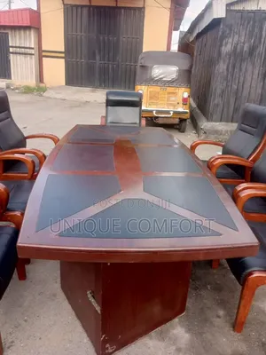 Imported Sturdy Conference Table With 7 Sturdy Padded Leather Chairs
