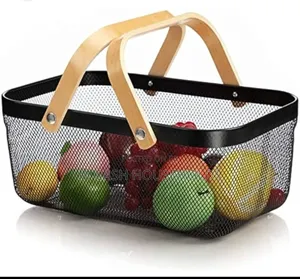 Mesh Storage Basket With Wooden Handle