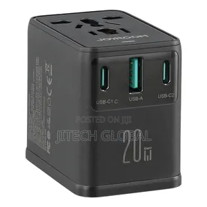 Joyroom 20w Universal Travel Adapter 2 Usb-C + Ubs-a Gan Charger -