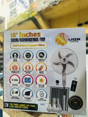 Lion Electric 18 Inch Solar Rechargeable Standing Fan With 3 Led Bulbs