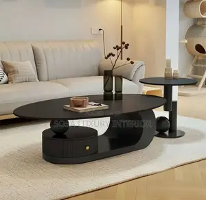 Premium Black Oval Modern Centre Table With Side Table