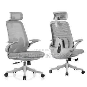 Mesh Ergonomic Swivel Office Chair With Flip Arms- 1 Piece- Gray