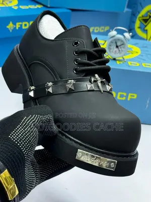 Black Platform Lace-Up Shoes With Studded Cross Strap Size 41-46