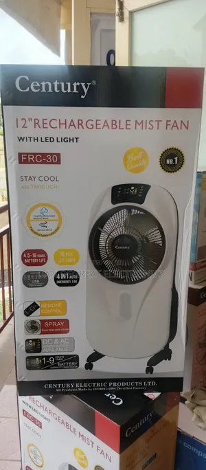 Century FRC-30 12" Rechargeable Box Mist Fan With Led Light