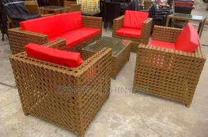 Gold Canash Boss Chair With Red Cushion Rattan Sofa
