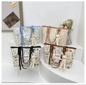 Cute Cartoon Pu Shoulder Bag Women's Large Tote Bag With Zipper