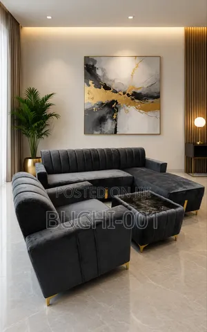 L-Shaped Sectional Sofa With a Matching Armchair and Coffee Stool