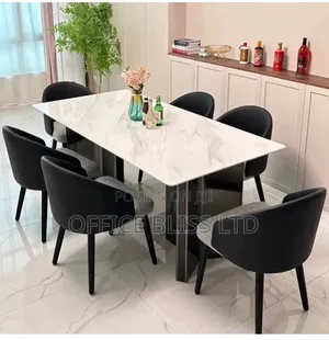 Contemporary Luxury Dinning Table Set by 6 Solid Chairs