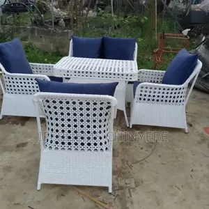 Rattan Sofa White With Blue  Cushion