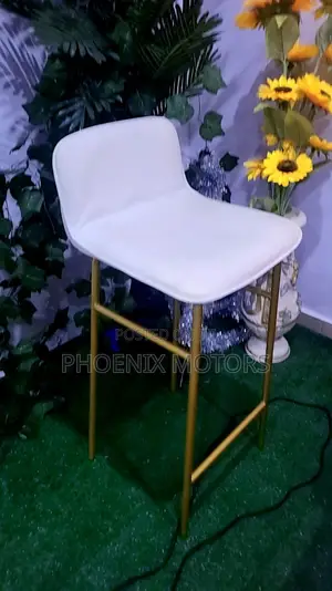 Modern White Faux Leather Counter Stool Featuring Gold Steel Frame