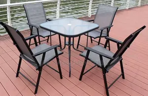 Outdoor Glass Table With Foldable Chairs