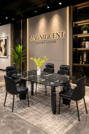 Premium 5-Seater Black Marble Dining Table Set – Modern Luxury Home Fu