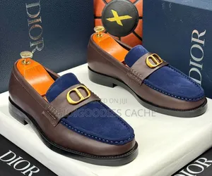Brown Navy Two-Tone Leather Loafers With Gold Buckle